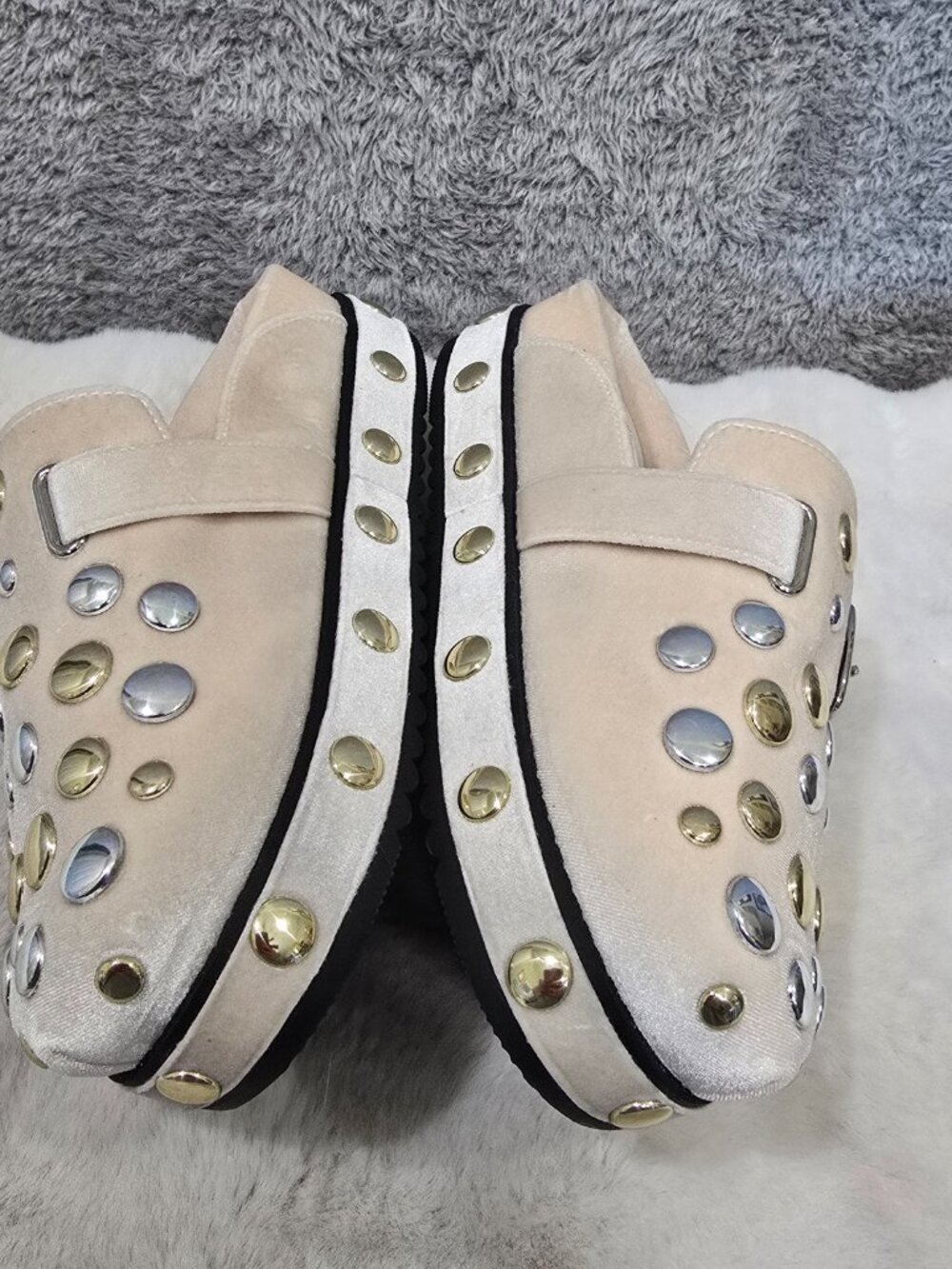 Gianni Bini Nude Slip-On Mules with Mixed Metal Studs - Picture 8 of 8